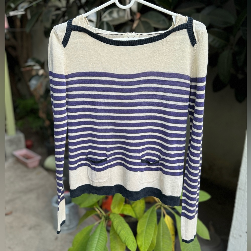 Urban Outfitters Pins and Needles Blue & Cream Striped Hooded Sweater Size Small